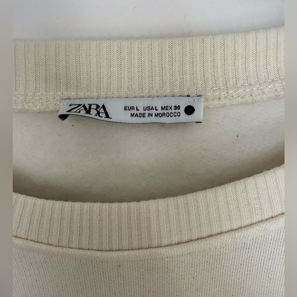 ZARA Women’s Cream Long Sleeve Layered Blouse Graphic Swearshirt - size Large - Picture 7 of 10